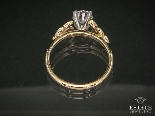 14k Yellow Gold Round Natural 1.01ct Diamond Leaf Engagement Ring i12457