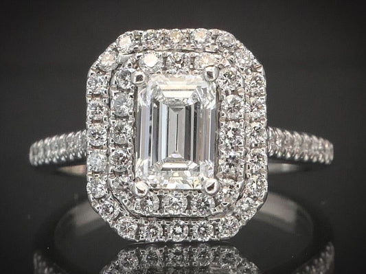 14k White Gold Emerald Cut 1.20ctw Diamond Halo Engagement Ring 4.2g i10150