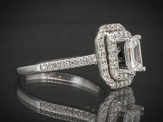 14k White Gold Emerald Cut 1.20ctw Diamond Halo Engagement Ring 4.2g i10150