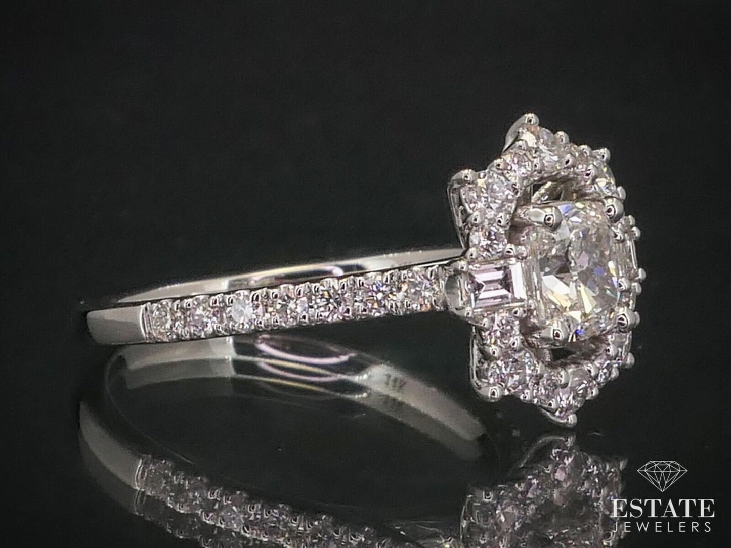 14k White Gold GIA Cushion Cut 1.35ctw Diamond Engagement Ring 3.4g i12498