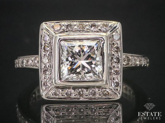 Estate 14k White Gold Princess 1.33ct Diamond Halo Engagement Ring 5.1g i12501