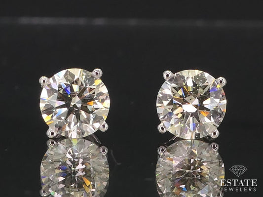 Estate 14k White Gold Round Cut Natural 3.62ctw Diamond Stud Earrings i12607