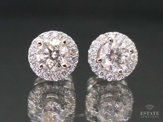 NEW 14k White Gold Round Natural .76ctw Diamond Stud & Jacket Earrings i12934