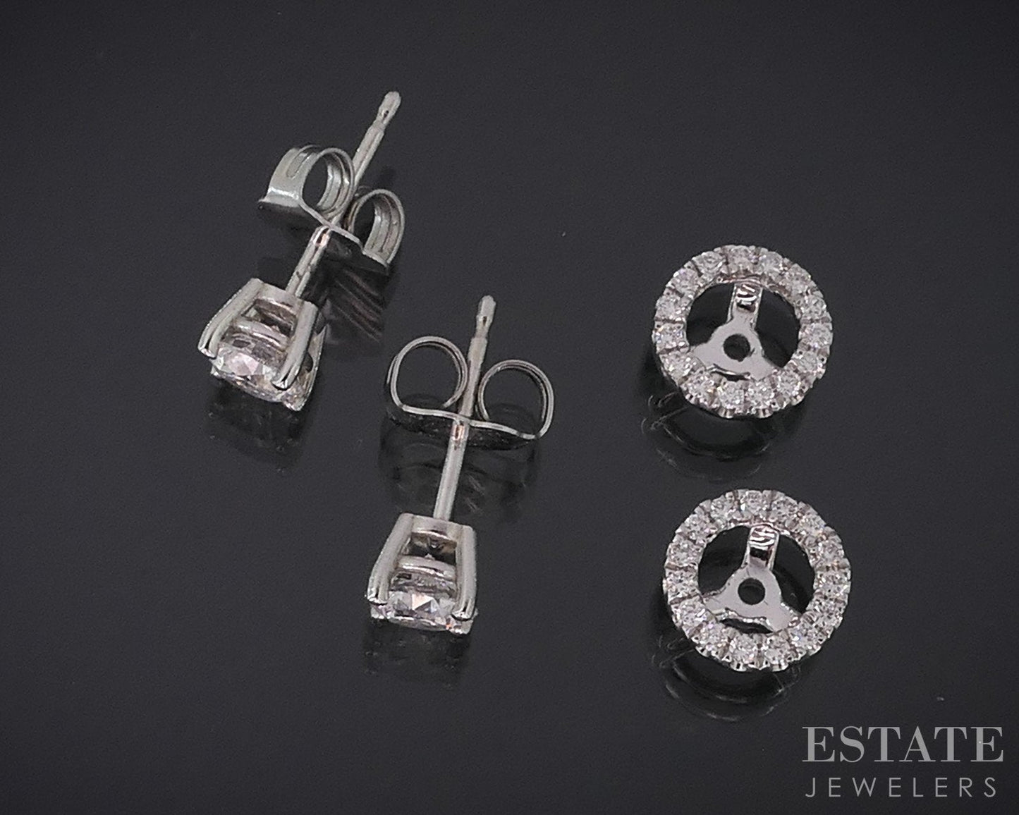 NEW 14k White Gold Round Natural .76ctw Diamond Stud & Jacket Earrings i12934