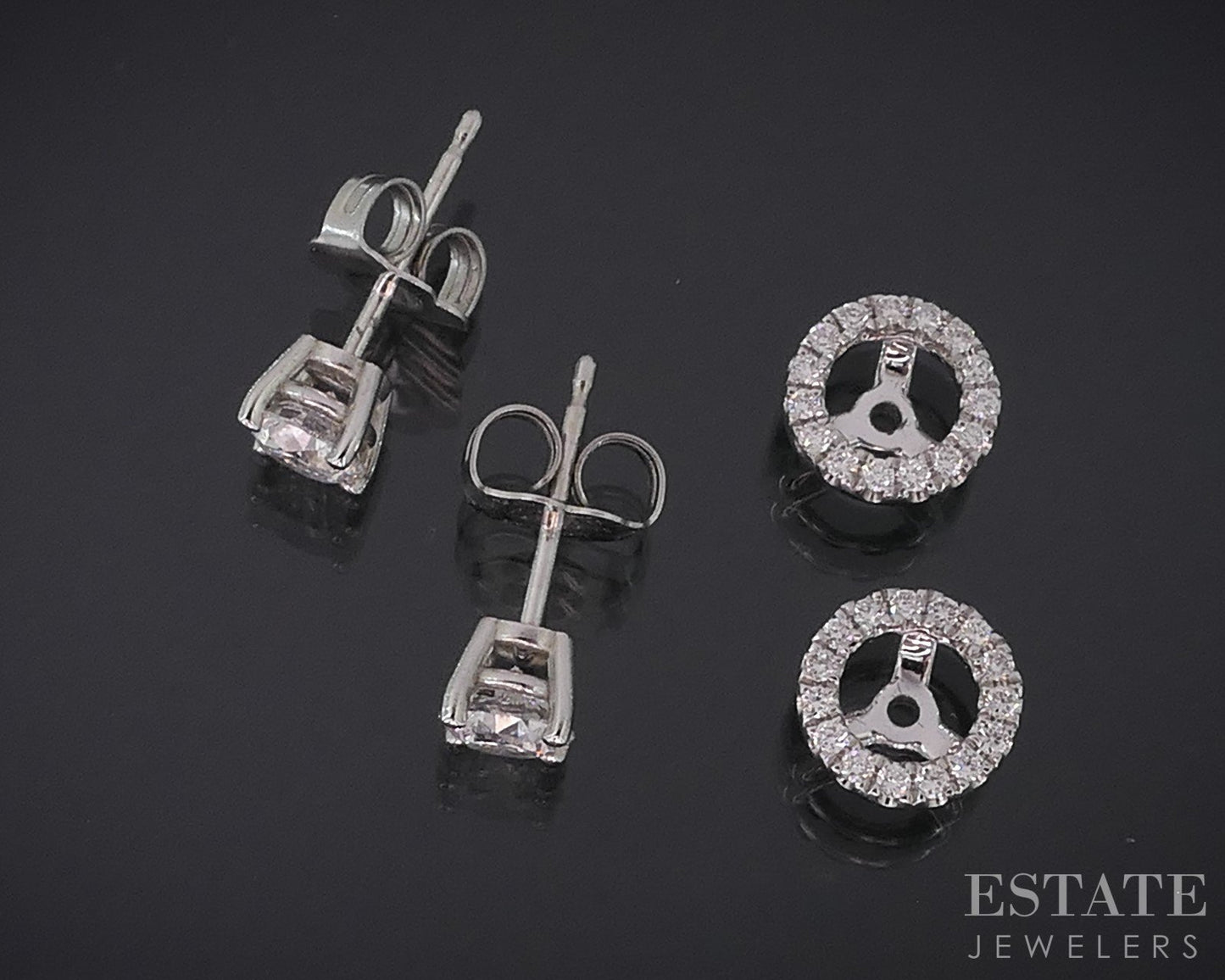 NEW 14k White Gold Round Natural .76ctw Diamond Stud & Jacket Earrings i12934