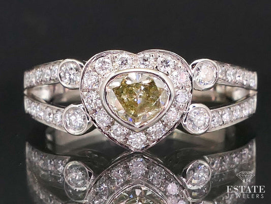 18k White Gold .83ctw Fancy Yellow Diamond Heart Engagement Ring 4.9g i13291