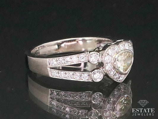 18k White Gold .83ctw Fancy Yellow Diamond Heart Engagement Ring 4.9g i13291