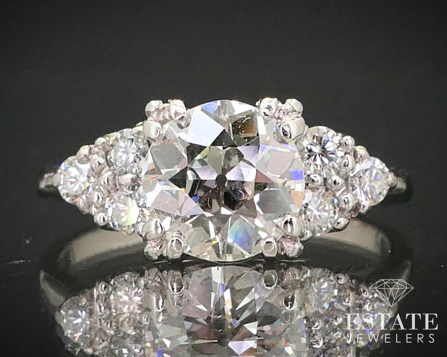 Antique Platinum European Cut Natural 1.40ct Diamond Engagement Ring 5.2g i13683