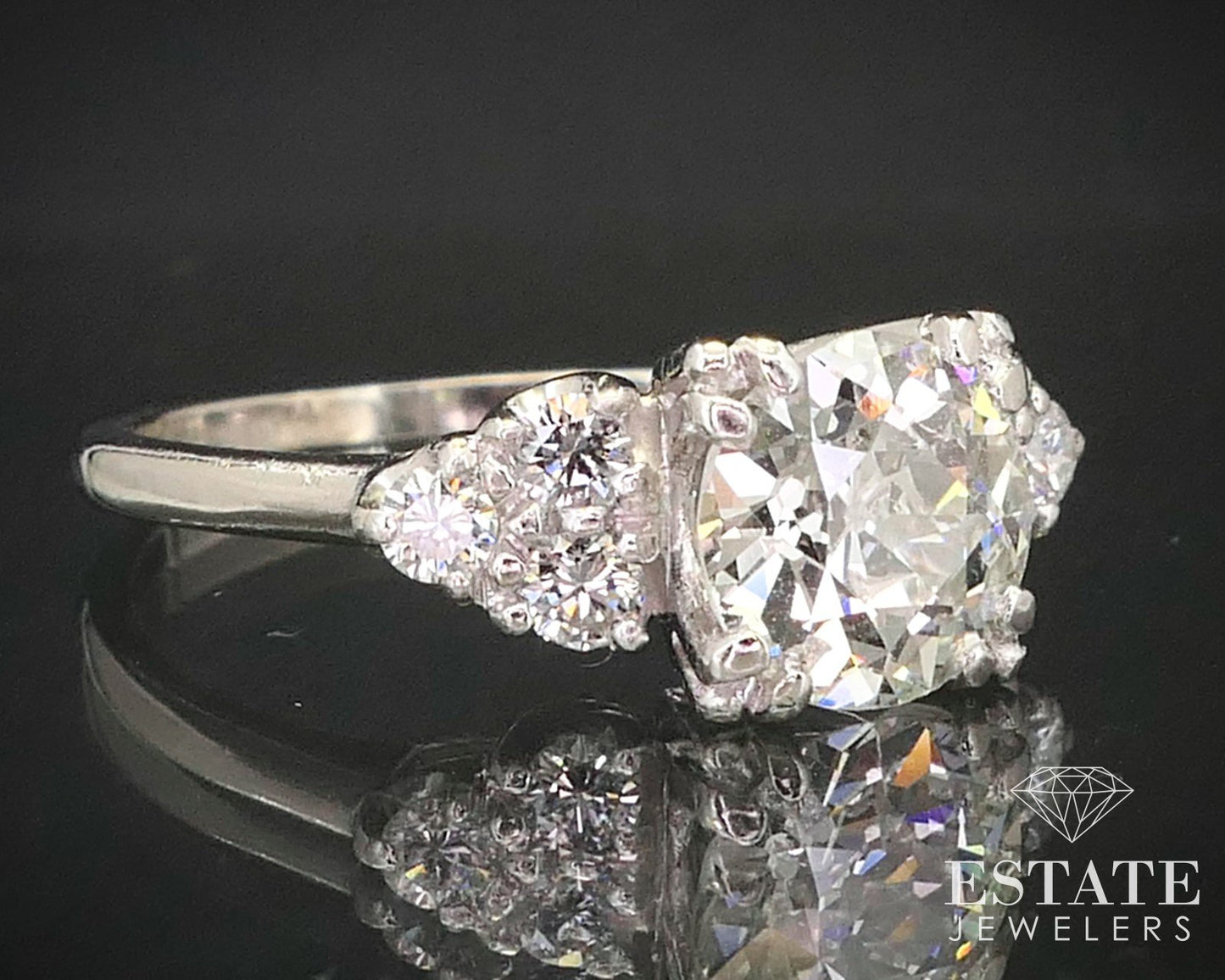 Antique Platinum European Cut Natural 1.40ct Diamond Engagement Ring 5.2g i13683