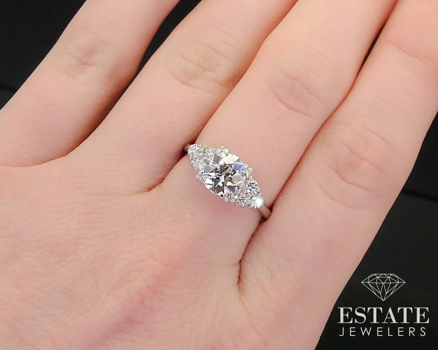 Antique Platinum European Cut Natural 1.40ct Diamond Engagement Ring 5.2g i13683