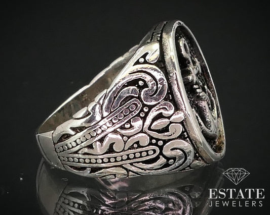 Estate Sterling Silver Open Scroll Anchor Mens Band Ring 15.2g i13978