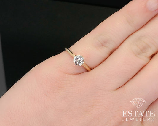 Antique 14k Yellow Gold Natural .39ct Diamond Solitaire Ring 1.7g i13780