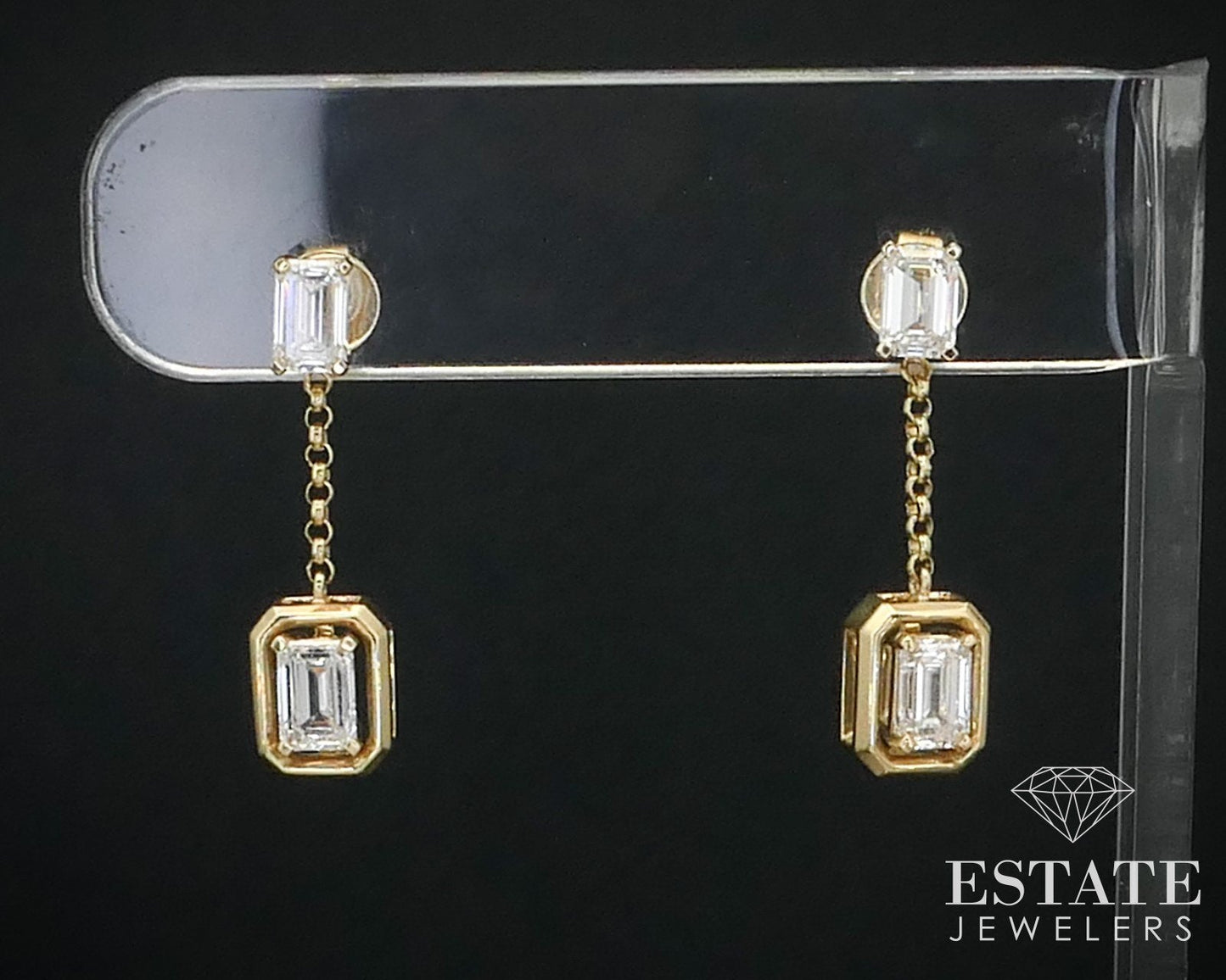 14k Yellow Gold Emerald 2.07ctw Lab Created Diamond Drop Dangle Earrings i14003