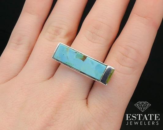 Sterling Jay King Mine Finds Natural Turquoise Bar Band Ring 9.1g i14048