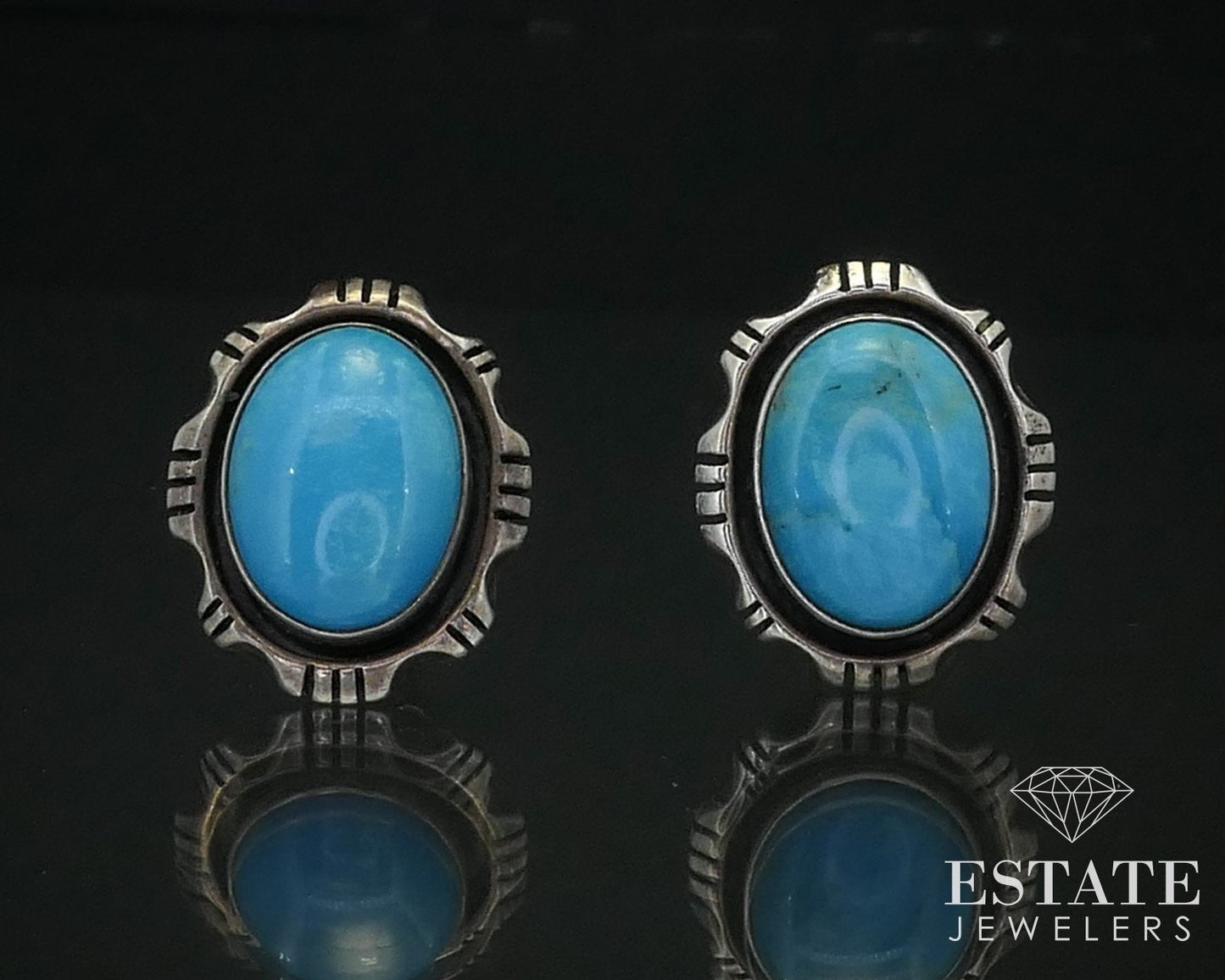 Vintage Sterling Natural Turquoise Navajo Clip On Earrings 12.7g i14043