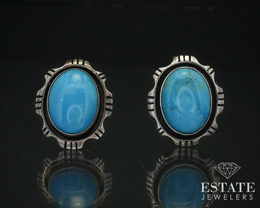 Vintage Sterling Natural Turquoise Navajo Clip On Earrings 12.7g i14043