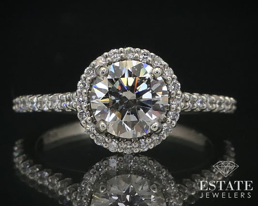 14k White Gold IGI 1.03ct Lab Created Diamond Halo Engagement Ring 3.2g i10435