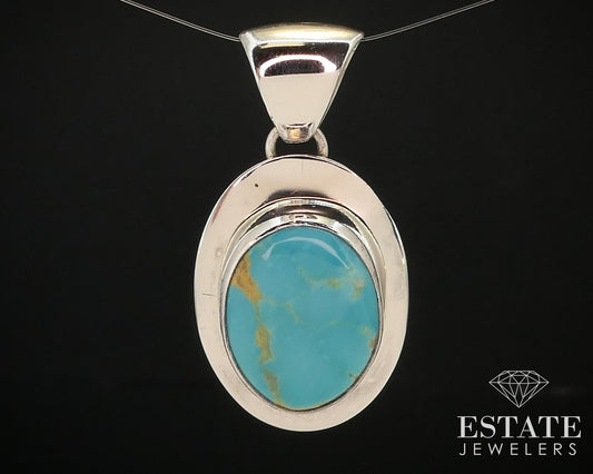 Vintage Sterling Natural Turquoise Navajo T. Bennaly Pendant 6.5g i14155
