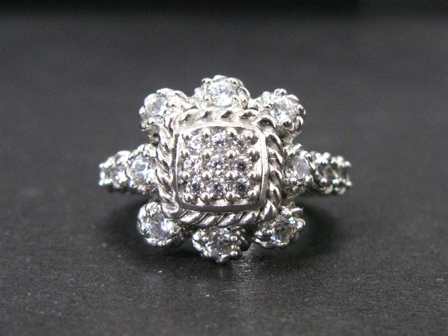 Sterling Silver CZ Flashy Judith Ripka Beaded Cable Cocktail Ring 8.5g i14134