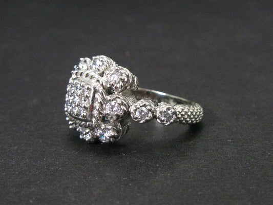 Sterling Silver CZ Flashy Judith Ripka Beaded Cable Cocktail Ring 8.5g i14134