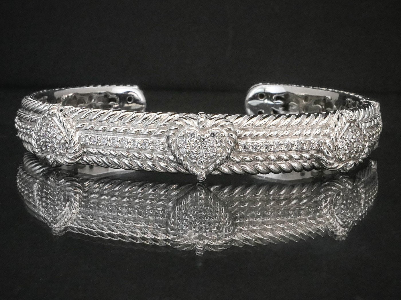 Estate Sterling Silver CZ Judith Ripka Cable Hinged Cuff Bracelet 48.6g i14124