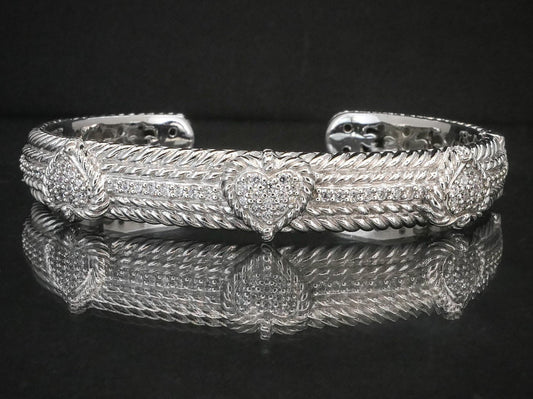 Estate Sterling Silver CZ Judith Ripka Cable Hinged Cuff Bracelet 48.6g i14124