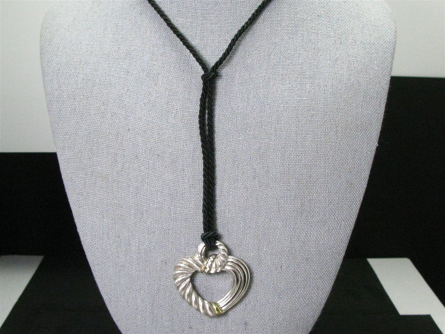 Sterling Silver Judith Ripka Heart Pendant Braided Rope Necklace 21.1g i14116