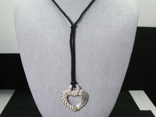 Sterling Silver Judith Ripka Heart Pendant Braided Rope Necklace 21.1g i14116