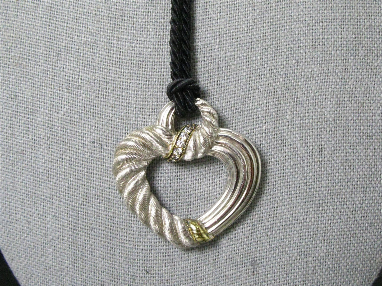Sterling Silver Judith Ripka Heart Pendant Braided Rope Necklace 21.1g i14116