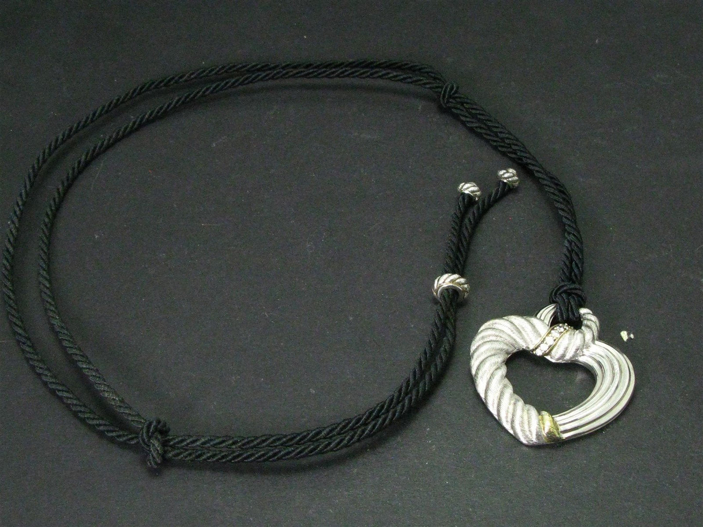 Sterling Silver Judith Ripka Heart Pendant Braided Rope Necklace 21.1g i14116