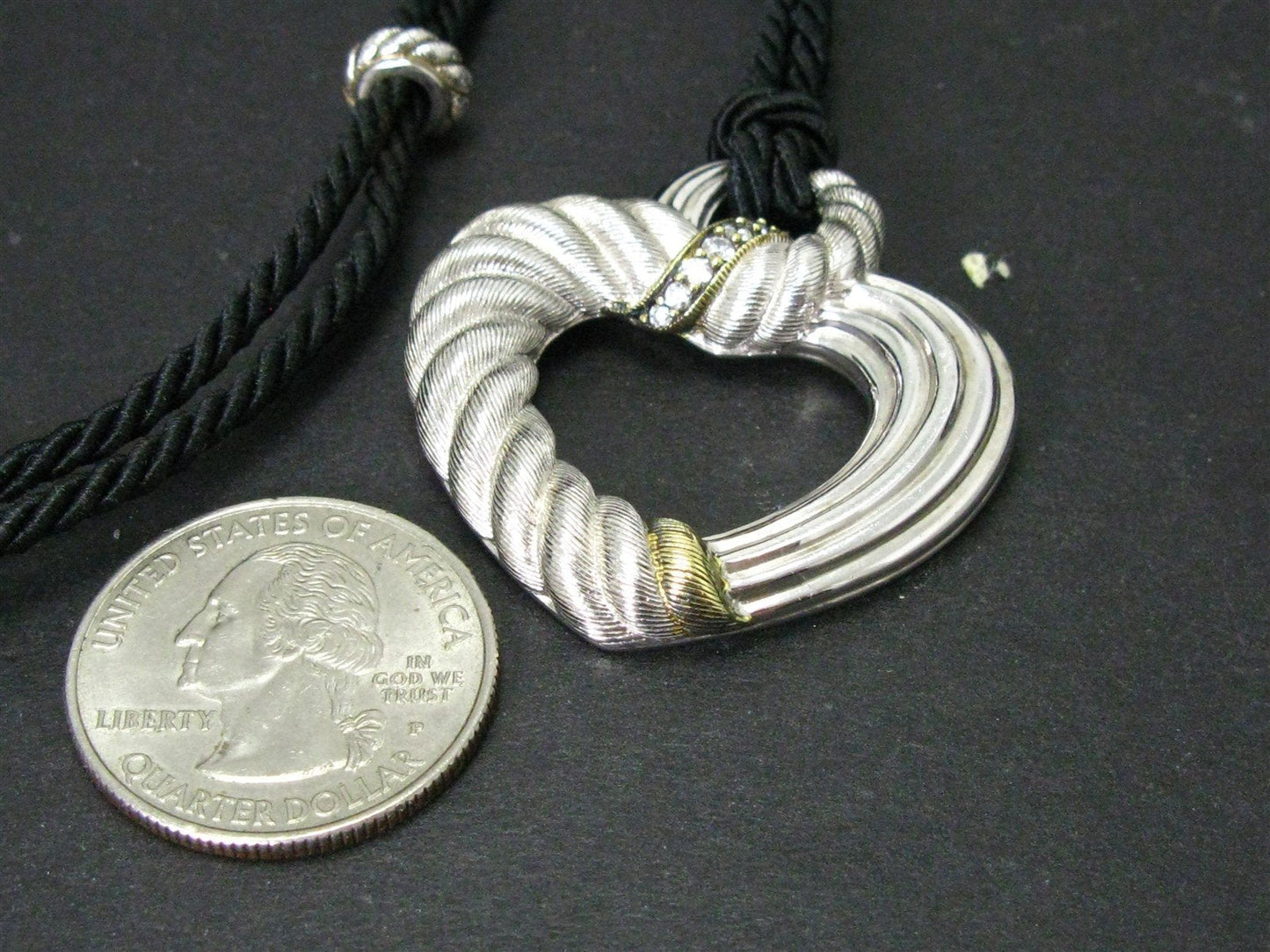Sterling Silver Judith Ripka Heart Pendant Braided Rope Necklace 21.1g i14116