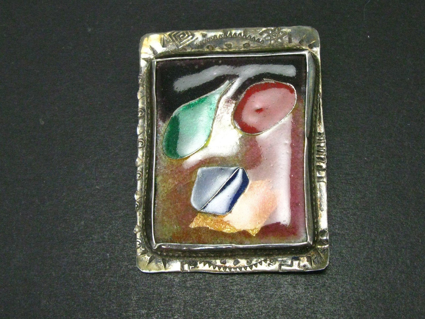 Vintage Sterling Modernist Abstract Enameled Dan McCann Pin Brooch 22g i14208