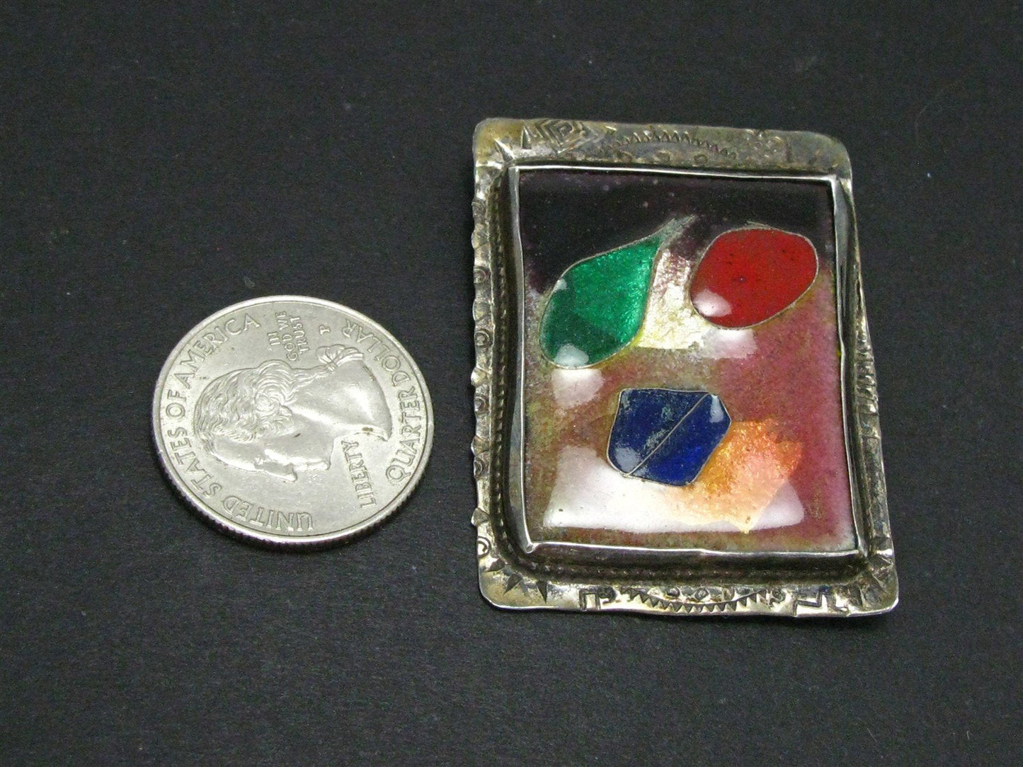 Vintage Sterling Modernist Abstract Enameled Dan McCann Pin Brooch 22g i14208