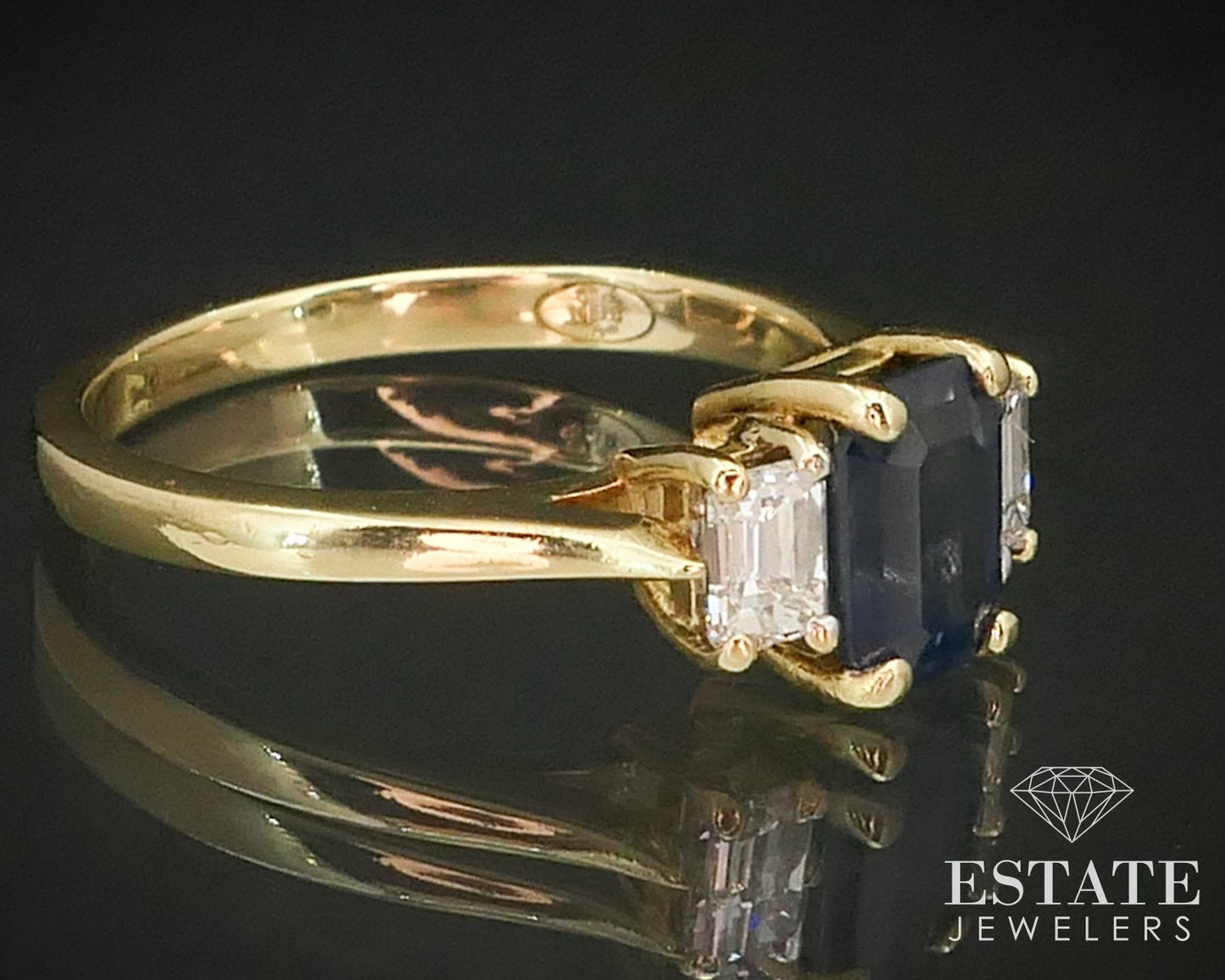 18k Yellow Gold Natural 1.10ct Blue Sapphire & Diamond Ring 3.6g i14162