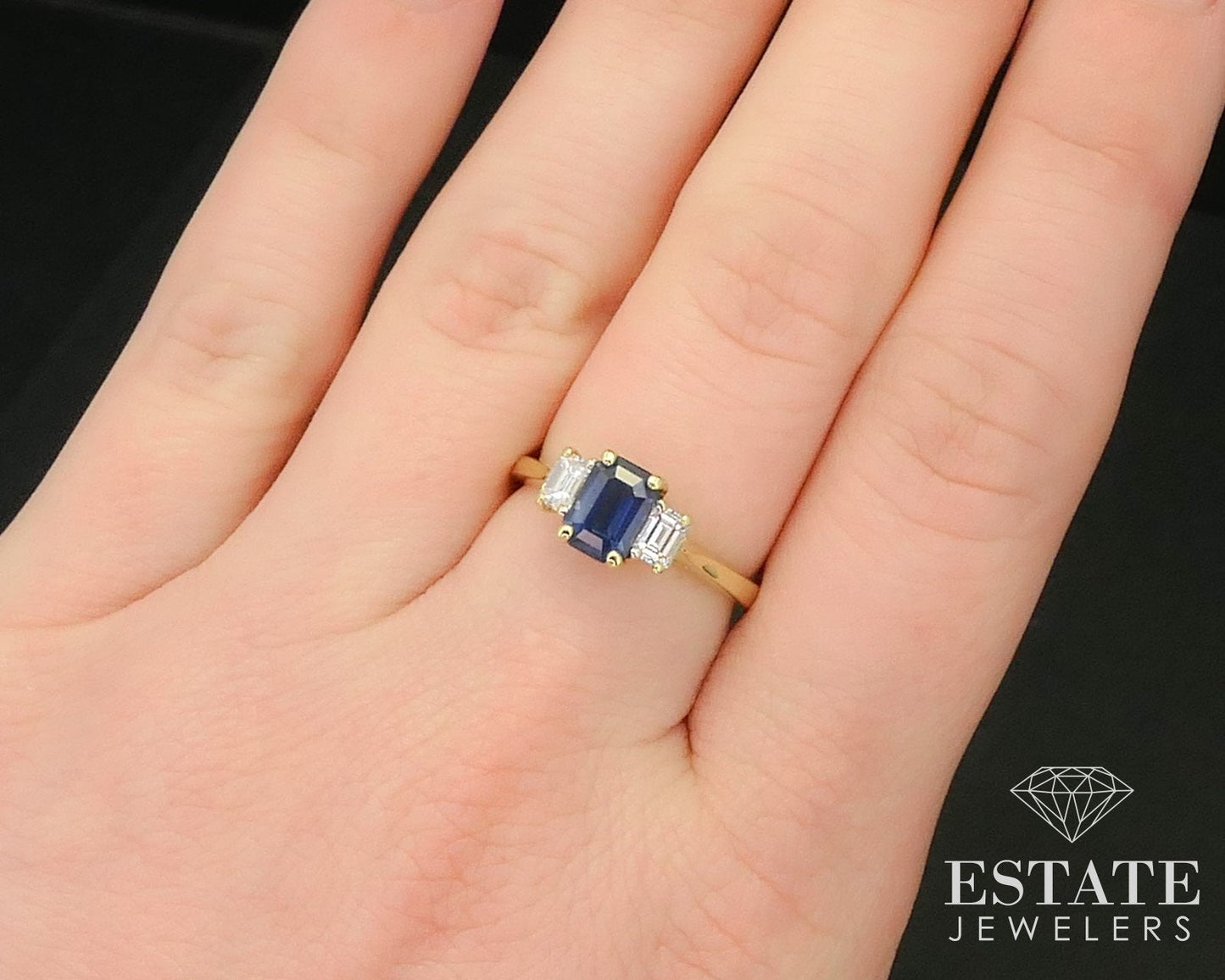 18k Yellow Gold Natural 1.10ct Blue Sapphire & Diamond Ring 3.6g i14162