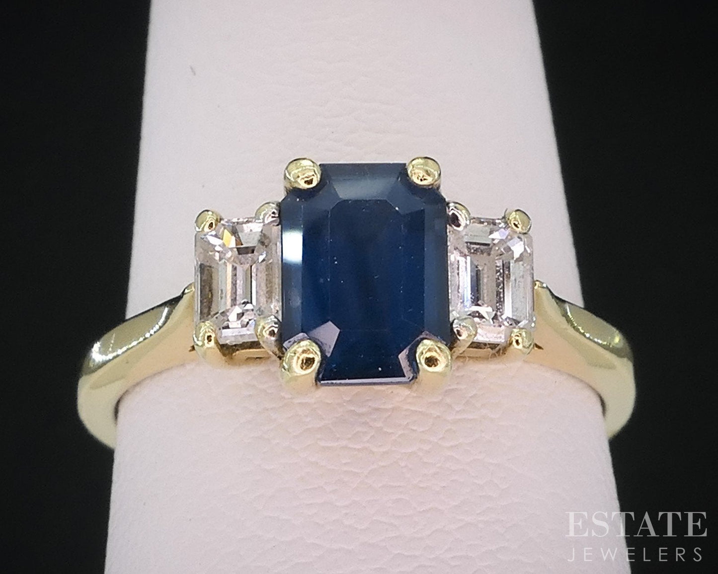 18k Yellow Gold Natural 1.10ct Blue Sapphire & Diamond Ring 3.6g i14162