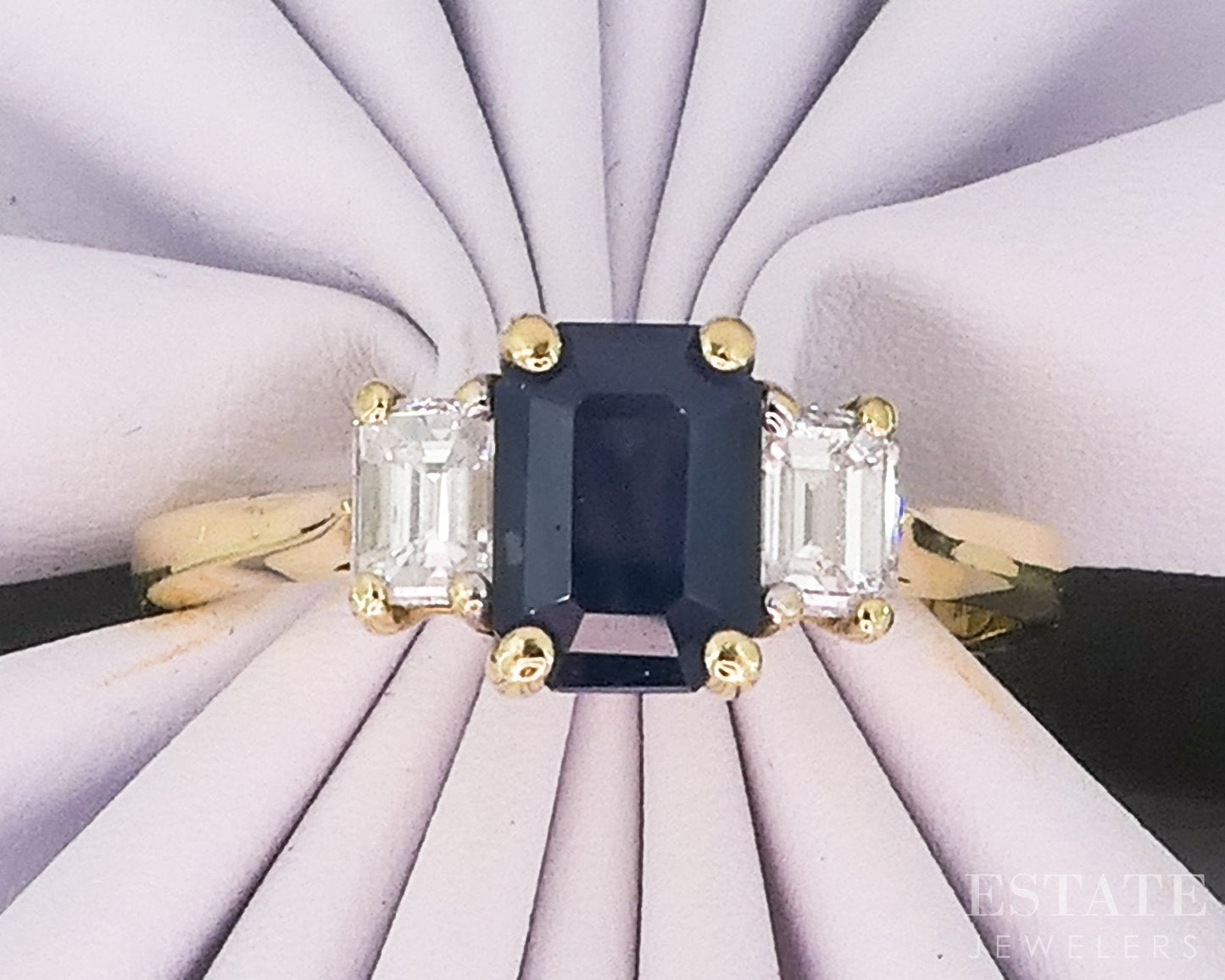 18k Yellow Gold Natural 1.10ct Blue Sapphire & Diamond Ring 3.6g i14162