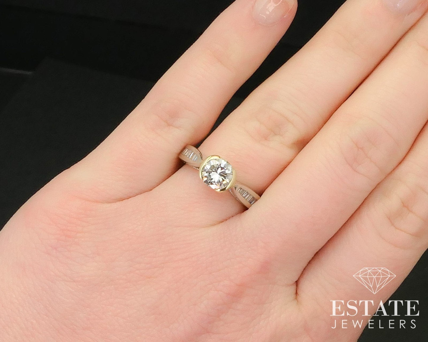 Platinum & 18k Round Natural 1.00ct Diamond Engagement Ring 6.3g i14204
