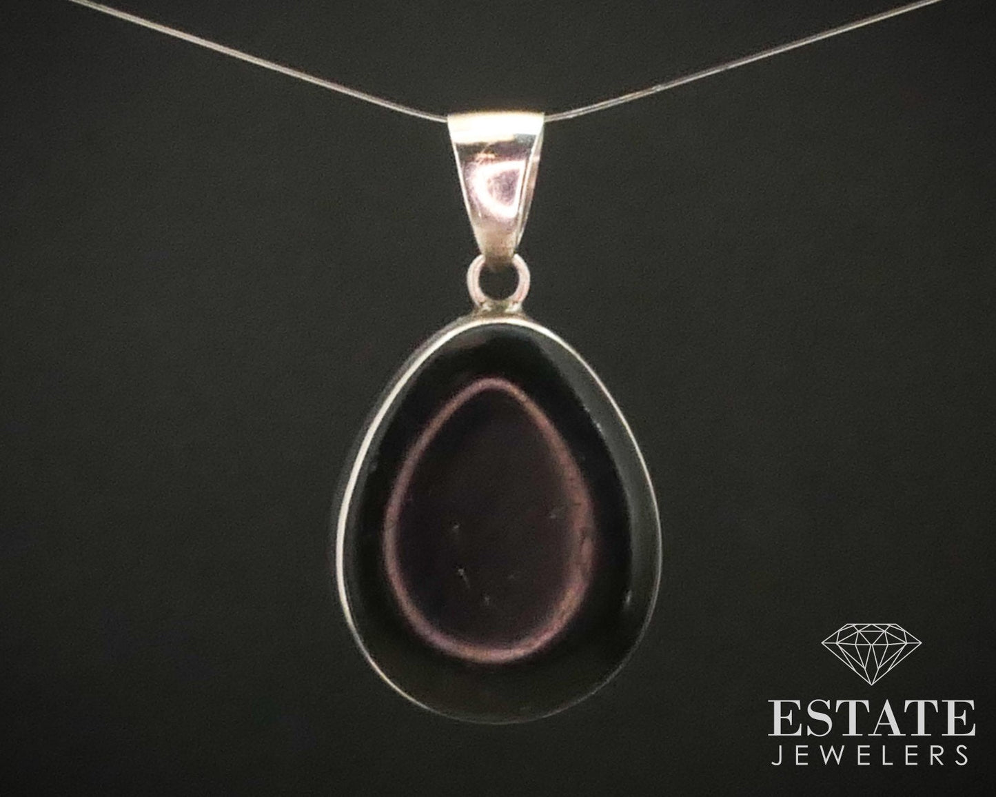 Vintage Sterling Natural Black Onyx Navajo Chris Charley Pendant 6.5g i14272