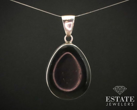 Vintage Sterling Natural Black Onyx Navajo Chris Charley Pendant 6.5g i14272