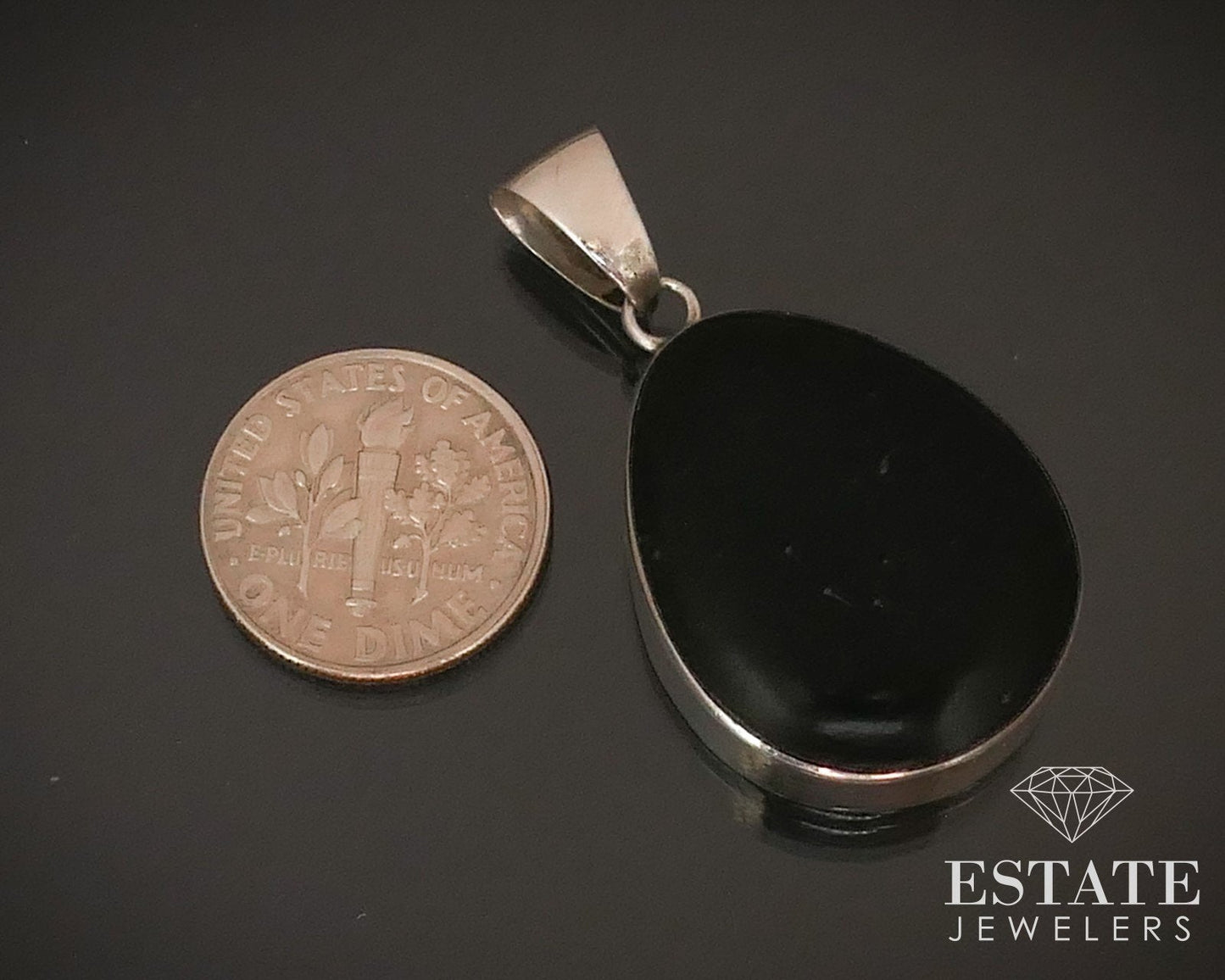 Vintage Sterling Natural Black Onyx Navajo Chris Charley Pendant 6.5g i14272