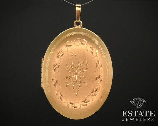 Vintage Gold Filled Engraved Floral Oval Locket Pendant 29.9g i14642