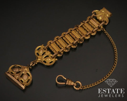 Antique Victorian Gold Filled Chain Style Banner Watch Fob 31.7g 4.5"L i14630