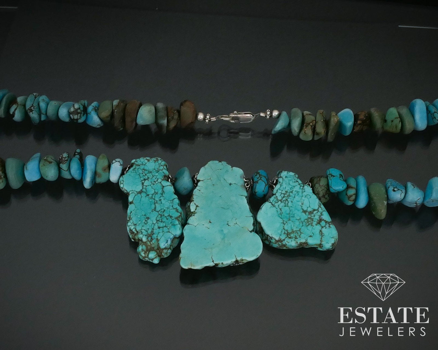 Vintage Sterling Natural Turquoise Chunky Beaded Necklace 20"L i14357