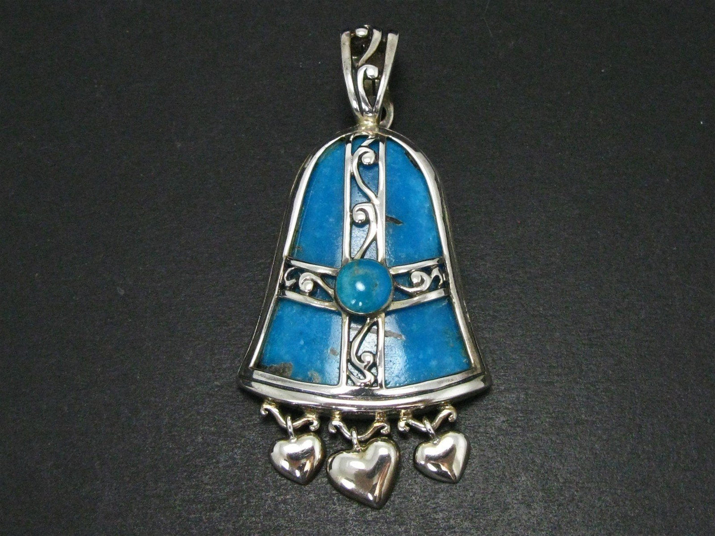 Sterling Natural Turquoise Bell Shaped Heart Pendant 17.9g i14403