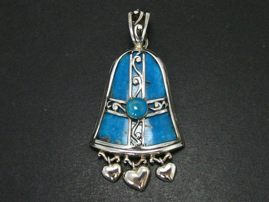 Sterling Natural Turquoise Bell Shaped Heart Pendant 17.9g i14403