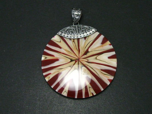 Estate Sterling Merav Wood Disc Starburst Disk Pendant 17.2g i14395