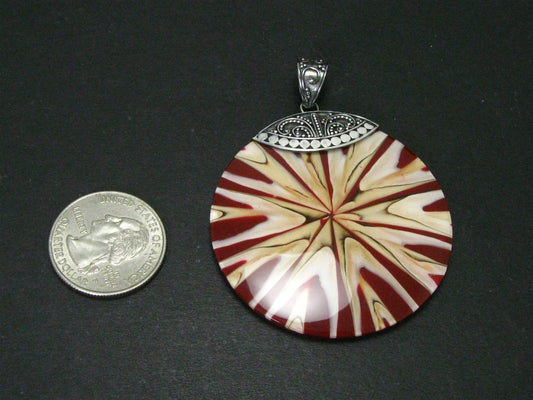 Estate Sterling Merav Wood Disc Starburst Disk Pendant 17.2g i14395