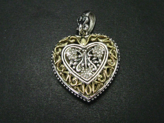 14k & Sterling Silver Natural Diamond Heart Ladies Locket 11.5g i14394