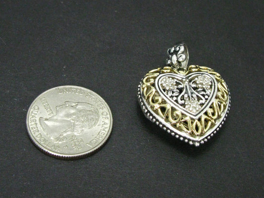 14k & Sterling Silver Natural Diamond Heart Ladies Locket 11.5g i14394